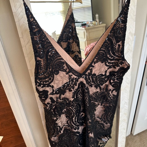 Free People Black Night Shimmer and Cream Backless Dress - Picture 5 of 9